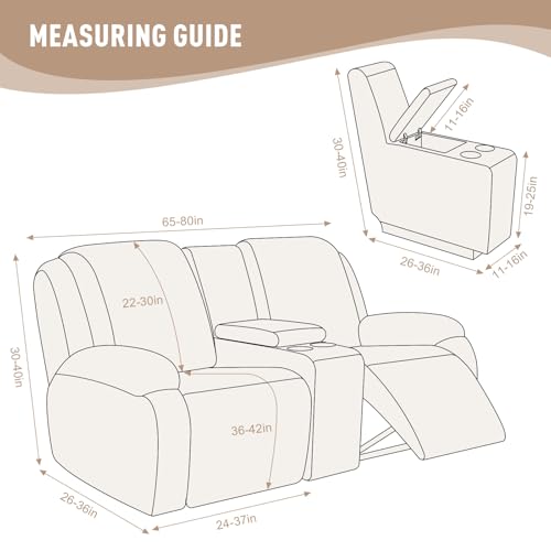 Image of KinCam Loveseat Recliner Covers with Middle Console Slipcover, Recliner Sofa Covers 2 Seat Couch Cover Stripe Jacquard Furniture Protector Covers with Elastic Bottom for Kids, Pets(Cream)