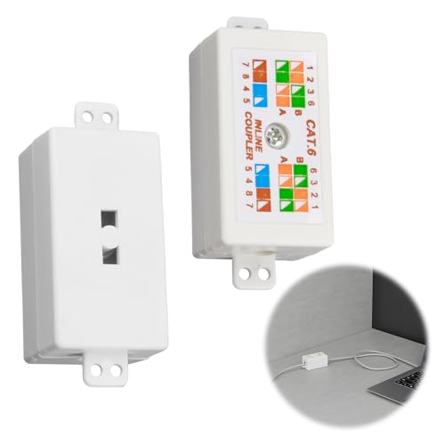 2Pcs Cat6 Junction Box RJ45 Ethernet Coupler High Speed Punch Down Network Cables Connector Inline Punchdown Krone Joiner Extension Adapter for LAN Powerline Networking Extender Applications