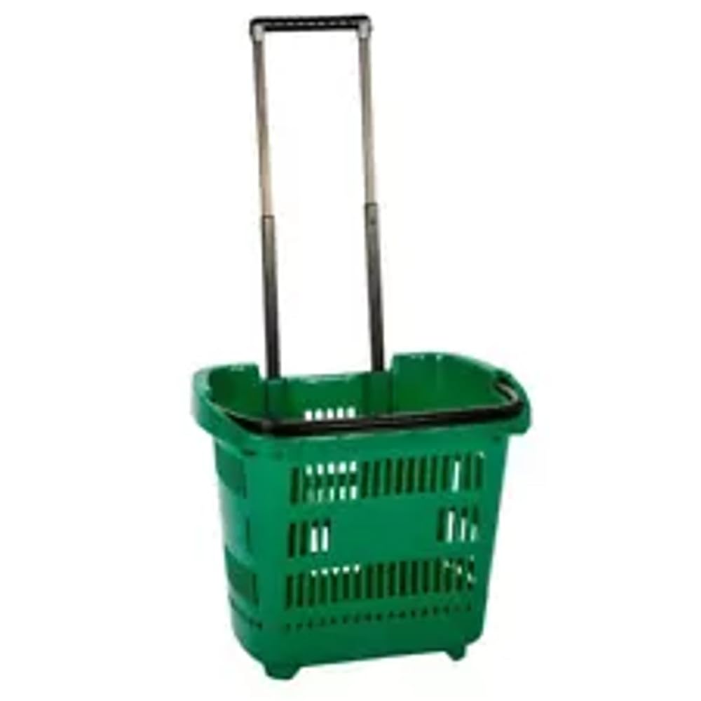 Completeshopfittings 1X Green Trolley Basket 1X Green Plastic Shopping Trolley Basket Supermarket Retail Store 31 Litre Capacity