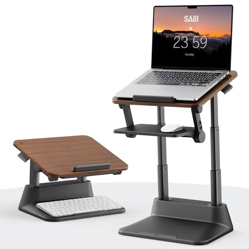 SAIJI Laptop Stand for Desk, Stable Standing Laptop Riser with Foldable Mouse Pad, Standing Computer Stand with 4 Adjustable Height Up to 20.47', Tall Stand Fit All Laptops Under 17.3'