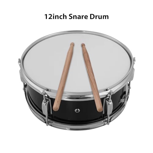 Sunydog 12inch Snare Drum with Drumsticks Shoulder Strap Drum Key, Percussion Instrument for Students Beginners Portable Marching Snare Drum Set (Black) - Thumbnail 4