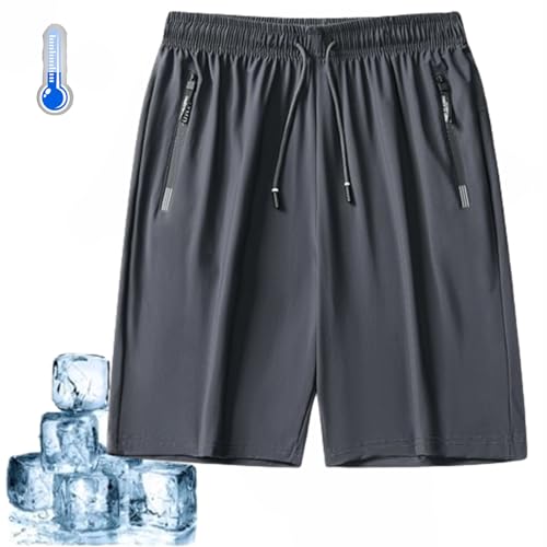 Ukisisi Herren Eisseiden-Stretch-Schnelltrocknende Shorts, Übergröße, Sportshorts, Grau, L, Extra Kurz