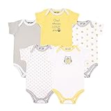 Luvable Friends Baby Infant 5 Pack Bodysuits, Yellow/Gray Owl, 9M(6-9 Months)