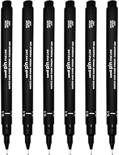 Uni Pin Fineliner Drawing Pen - Black Ink - Pack of 6 - Fine 0.1mm Nib Tip