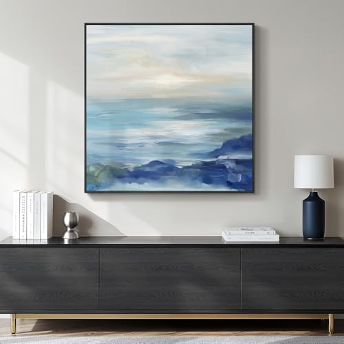 Framed Blue Abstract Coastal Canvas 30x30
