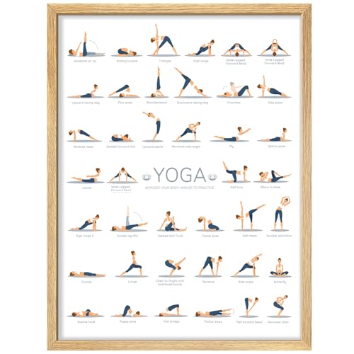 SIGNWIN Framed Poster Complete Yoga Poses Chart 40 Essential Yoga