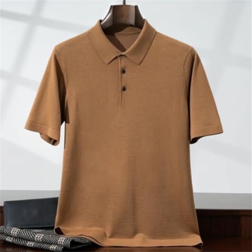 Ownwfeat Men’S Turn-Down Collar Short Sleeve Worsted Wool Knit Sweater Thin Lapel Loose Fit Business Casual Pullover Sweater2