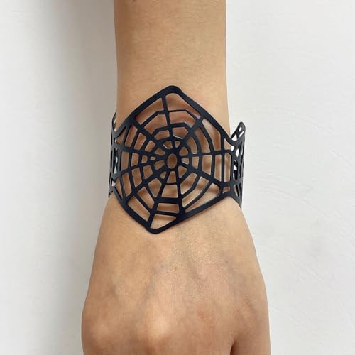 Spider Web Bangle Cuff Bracelet for Women Punk Halloween Costume Party Open Adjustable Wide Cuff Wrist Bracelets Fashion Exaggerated Hollow Out Jewelry Gifts4