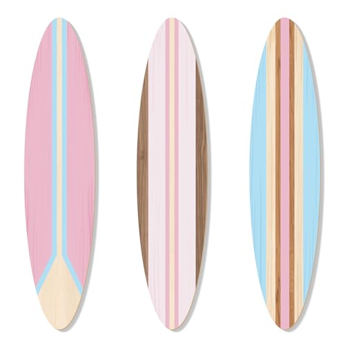 Zzbakress 3 Pieces Cute Surfboard Wall Decor Beachy Room Decoration Wood Surfboard Wall Hanging Sign Beach Themed Room Decor Room Decor for Living Room Bedroom Bathroom (Large)