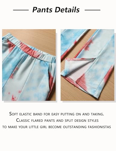 Image of Girls Clothes Tie Dye Sweatsuit Long Sleeve Sweatshirt Tops and Flare Pants 2PCS Girls Fall Clothes