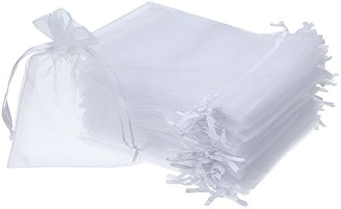 50 Pieces 4 by 6 Inch Organza Gift Bags Drawstring Jewelry Pouches Wedding Party Favor Bags (White)