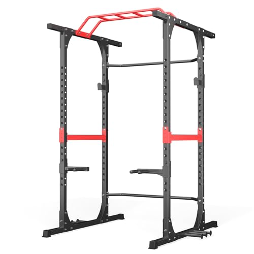 AKYEN 1200lbs Commercial Power Cage, Multi-Functional Squat Rack with J-Hooks, Dip Handles, Landmine Attachment for Olympic Barbell Weight Plate & Bar Storage Rack, Fitness Equipment for Home Gym