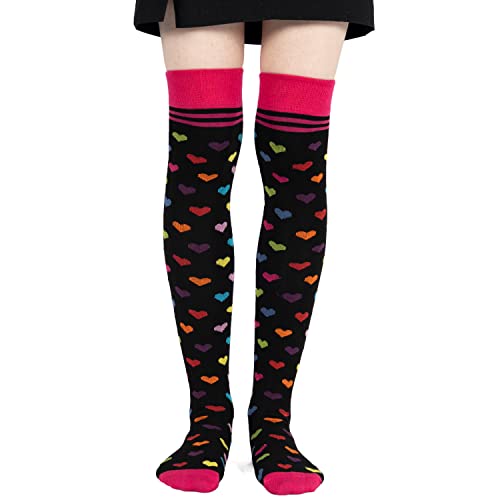 Mysocks Womens Over The Knee Flower Socks Multicolour Hearts Black 6-10 #TOP1