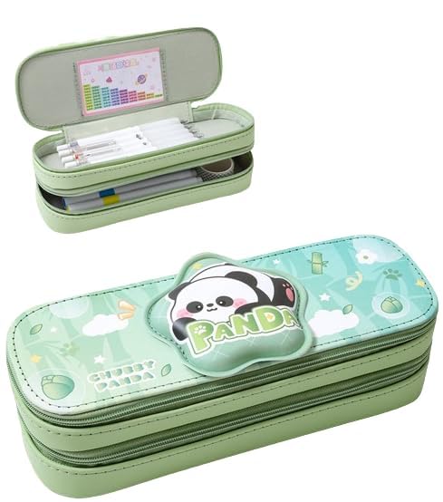Image of Parshya Pencil Case Double Layer 3D Cute Pencil Case Aesthetic Pencil Pouch for Girls Large Capacity Pen Pencil Pouch Multifunctional Stationery Organizer for School (Double Layer Panda)