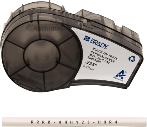 Brady PermaSleeve Heat-Shrink Polyolefin Label Tape for Label Printers M210 & M211 - Electrical Labelling, Wire and Cable Labelling - Black on White (6 mm x 2.10 m) - M21-125-C-342