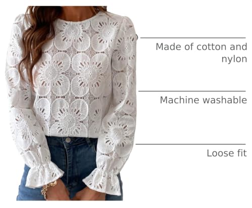 CUPSHE Women's Lace Eyelet Puff Sleeve Blouse White XL by CUPSHE - Used condition - US$28.44