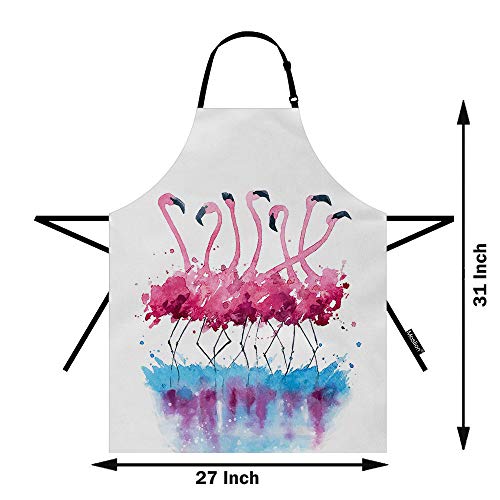 Moslion Flamingo Apron 31X27 Inch Tropical Love Birds Feather Romance Brushstroke Splash Watercolor Kitchen Chef Waitress Cook Aprons Bib With Adjustable Neck For Women Men Girls #TOP1