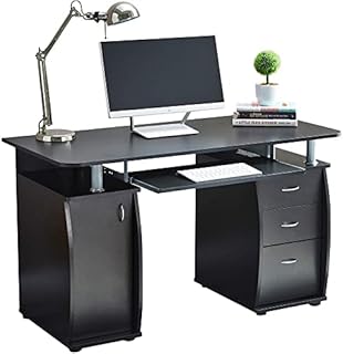 RayGar Black Deluxe Design Computer Desk With Cabinet and 3 Drawers For Home Office Table Workstation - New (Black)