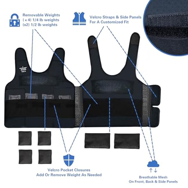 Weighted Vest for Kids (Small, Ages 4 to 7) with Sensory Issues Compression Vest for Kids Including 6 Removable Weights Black