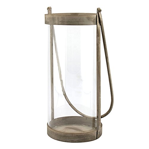 Stonebriar Industrial Glass Cylinder Hurricane Candle Lantern with Rustic Zinc Metal Frame