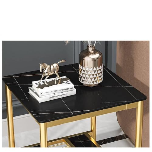 FUFU Mesas auxiliares Mesa de centro de mármol con estante de almacenamiento, mesa del extremo de marco de metal Mesa de lado de estilo nórdico minimalista con mesa de almacenamiento de 2 niveles para