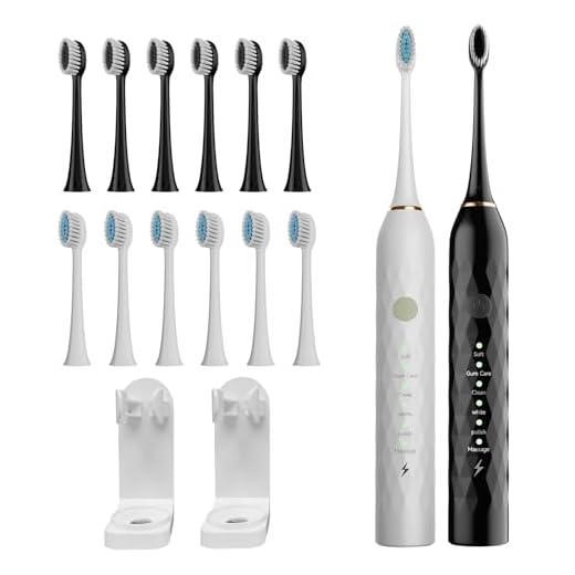 MAXWISDOM Electric Toothbrush 2 Pack - Electric Toothbrush for Adults with 10 Replacement Brush Heads, 2 Toothbrush Holders, 6 Modes, Smart Timer, 2 Hours Charge for 60 Days (Black & White)
