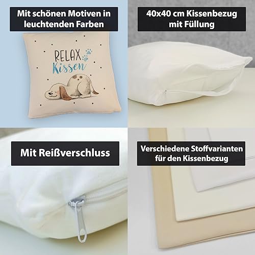 Sofakissen Leinen Hund mit Spruch Relax Kissen Dekokissen mit Füllung und Bezug 40x40 mit Motiv
