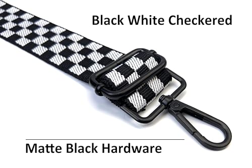 Image of Black White Checkered Purse Strap with Matte Black Hardware 1-1 /2 Inch Wide Replacement Crossbody Guitar Style Shoulder Strap for Handbags Totes