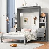 Modern Classic Queen Size Murphy Bed Wall Bed with Shelves, Sturdy Construction Under Bed Storage Space, Easy Assembly Noise-Free Platform Bed Frame No Box Spring Needed Offering & Stylish,Gray-MDFLVL