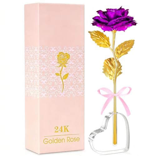 Mom Birthday Gifts for Women Grandma, Artificial Forever Birthday Flowers Galaxy Glass Eternal Roses with Heart Shaped Crystal Vase, Anniversary Wedding Christmas Rose Gifts for Mother Wife Sister