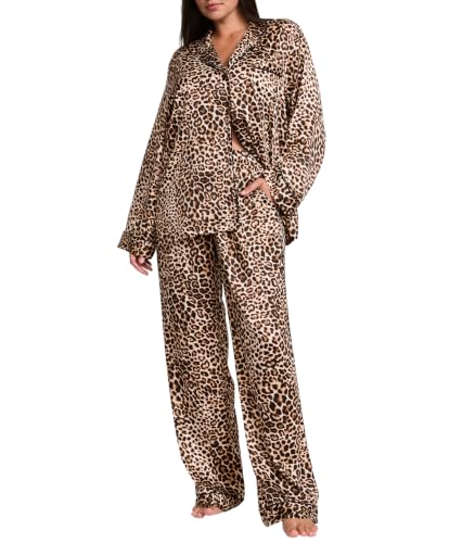 Image of Victoria's Secret Women's Satin Pajama Set, Long Sleeve Button Down Shirt & Pants