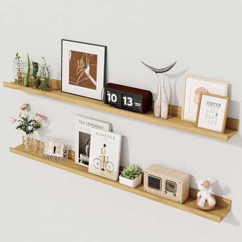 Axeman Picture Ledge Shelf, 40'' Oak Floating Shelves with Lip Set of 2