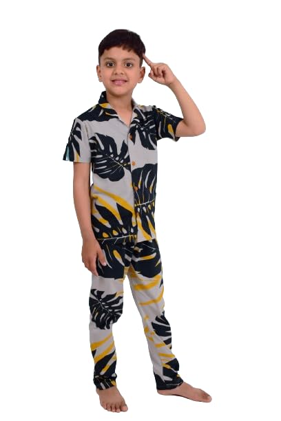 Image of 3BROS Unisex Pure Cotton Short Sleeve Kids Night Dress for Boys & Girls Nightwear /Sleepsuit /Sleepwear /Loungewear Night Suit for Boys and Girls Top and Pyjama Combo Set | JB20HS6031-Parent