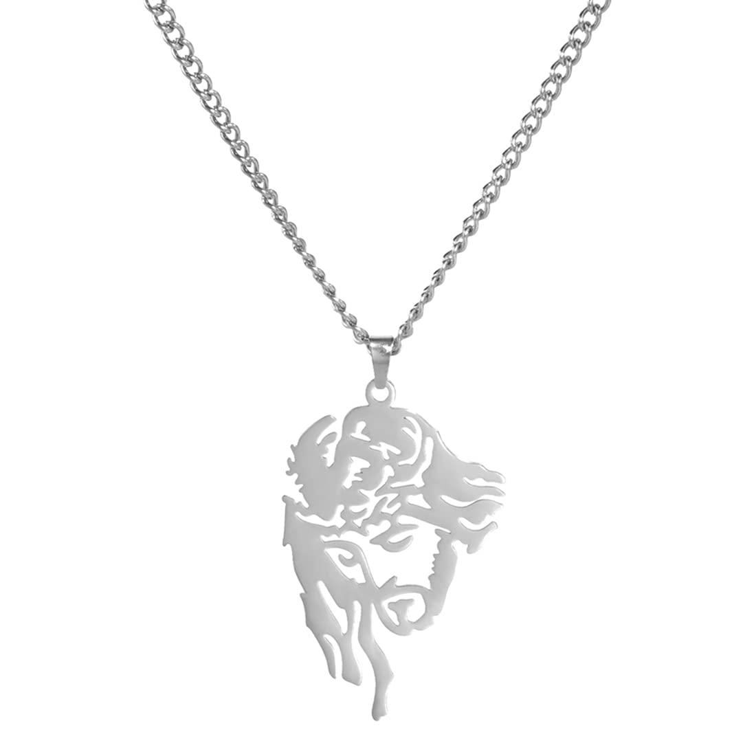 EUEAVANHollow Jesus Christ Head Face Pendant Necklace Religious Christian Charms Cross Bible Prayer Necklace Stainless Steel Jewelry Men Women, Stainless Steel, No Gemstone