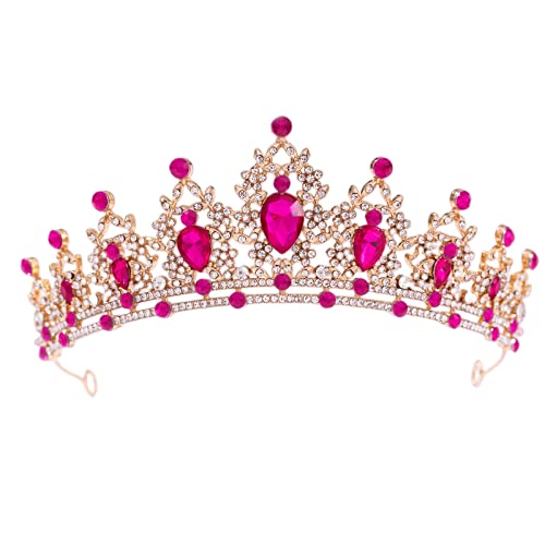 FORSEVEN Crystal Tiaras Crowns for Women Wedding Birthday Halloween Red