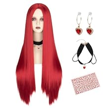 Miss U Hair 5pcs Long Straight Red Wig 36Inch Women Center Part Cosplay Halloween Wig with Choker Earrings