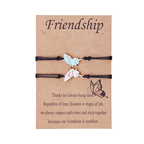 Image of Friendship Bracelet, 2PCS Butterfly Best Friends Bracelets Matching Bracelets,BFF Bracelets Relationship Friendship Gifts for Best Friend Girls Women Mother Daughter (pink&blue)