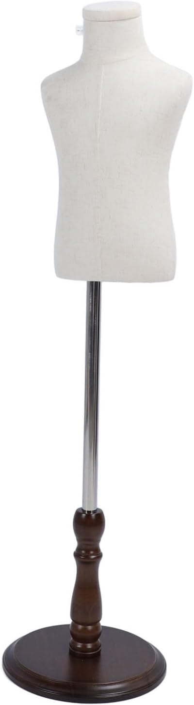 WALFRONT Kids Dress Form Mannequin, Linen and Wood Toddler Clothes Display, Sturdy Base for Clothing Stores and Tailoring