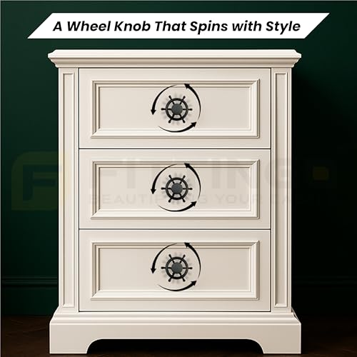 Image of Ship Wheel Design Knob for Drawer /Door Knob /Drawer Knobs /Decorative Knobs and Pulls (Black Finish) Zinc Alloy Pack of 2-| 3 Years Warranty |