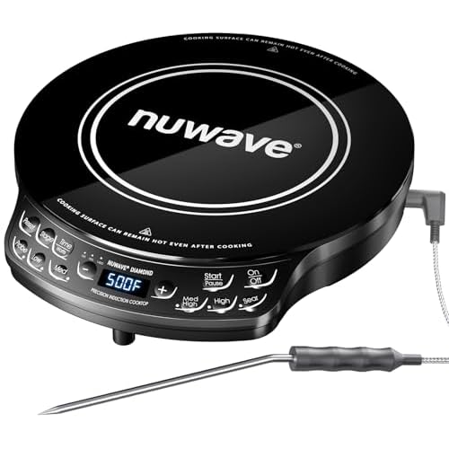 Nuwave Portable Induction Cooktop Diamond with Probe, Advanced Countertop Burner, 91 Temps from 100°F to 500°F, 12”Shatter-Proof Ceramic Glass & 6.5”Heating Coil, Ideal for RV Camp,Small Apt,Travel