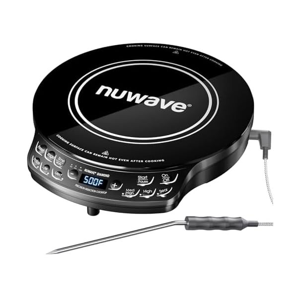 Nuwave Portable Induction Cooktop Diamond with Probe, Advanced Countertop Burner, 91 Temps from 100°F to 500°F, 12”Shatter-Proof Ceramic Glass & 6.5”Heating Coil, Ideal for RV Camp,Small Apt,Travel