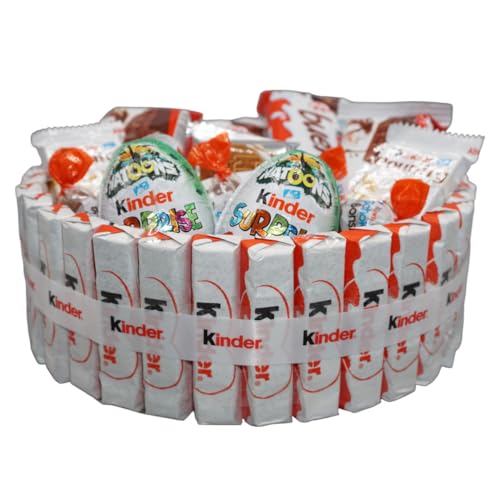 ICHUCHES Cesta Chocolate,Tarta de productos kinder, regalos originales con kinder bueno, huevos kinder, kinder happy hippo. (Grande)