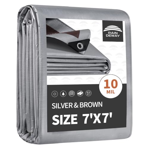 RAINDEWAY 7x7 Feet Tarps Heavy Duty Waterproof,10Mil Multipurpose Tarp