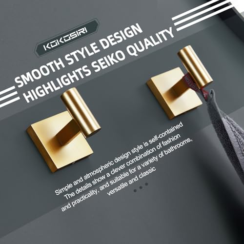 Image of KOKOSIRI Robe Hooks Bathroom Towel Coat Hook for Bath Kitchen Wall 2 Pack Brushed Gold Stainless Steel B1013BG-P2