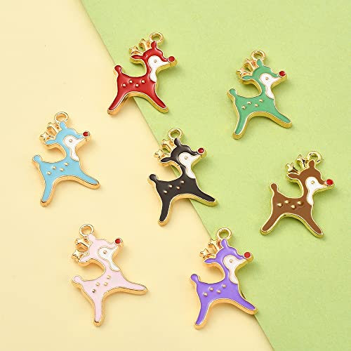 Danlingjewelry 70Pcs 7 Colors Christmas Theme Alloy Enamel Deer Charms Cute Animal Deer Charms Dainty Dangle Charms For Jewelry Making #TOP4