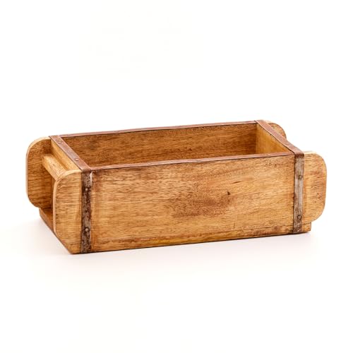 Die Stadtgärtner Vintage Ziegelform aus Altholz mit Metallbeschlägen | Maße: 30 x 14 x 8 cm | Einzigartige Handarbeit, vielseitig einsetzbar als Dekokiste, Aufbewahrungsbox oder Pflanzkiste | Holzbox