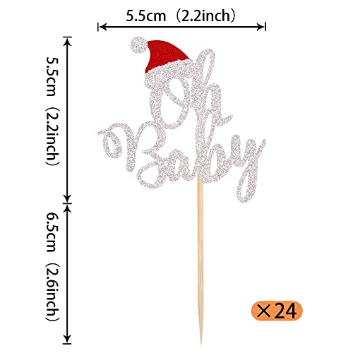 24 Pack Christmas Oh Baby Cupcake Toppers With Christmas Hat Glitter Baby Shower Cupcake Food Picks For Baby Shower Boys Girls Kids Birthday Party Cake Decorations Supplies #TOP18
