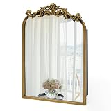 Awhtixbo 40x60cm Badezimmer Spiegelschrank mit großem Spiegel & Stauraum (38x43x10cm) - Spiegelschrank für Bad mit Resin-Blumen, Antik Gold