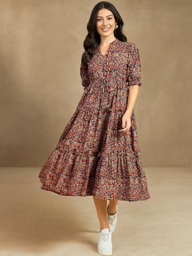 Image of PRESHA Women's Fit and Flare Pure Cotton Long Maxi Dress (SP-24 Maroon)