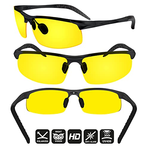 Image of BLUPOND Set of 2 HD Day and Night Driving Glasses - Polarized Sunglasses and Yellow Night Vision Glasses With Car Clip Holder